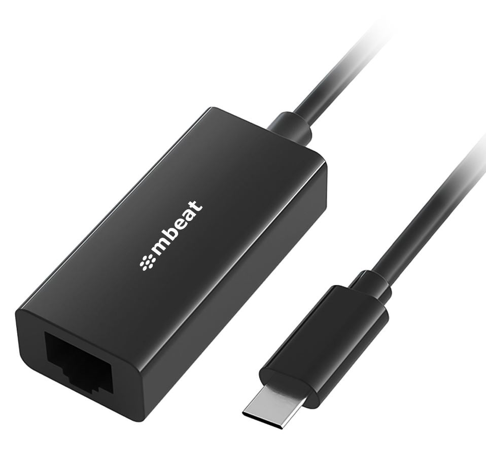 mbeat  USB-C Gigabit Ethernet Adapter - Black Fast and secure RJ45, up to 1000Mbps speed. Plug-and-play Compact and lightweigh Weight: 23g mbeat  USB-C Gigabit Ethernet Adapter - Black Fast and secure RJ45, up to 1000Mbps speed. Plug-and-play Compact and lightweigh Weight: 23g